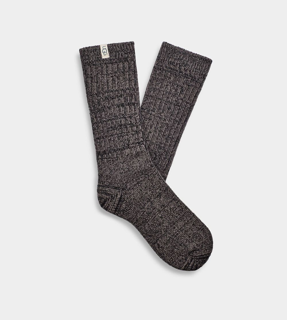 Ugg Rib Knit Slouchy Crew - Womens Socks - Grey / Black - NZ (3680ONYFR)